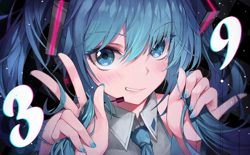 anime, 2D, digital art, Hatsune Miku, Vocaloid, anime girls, twintails, blue hair, smiling