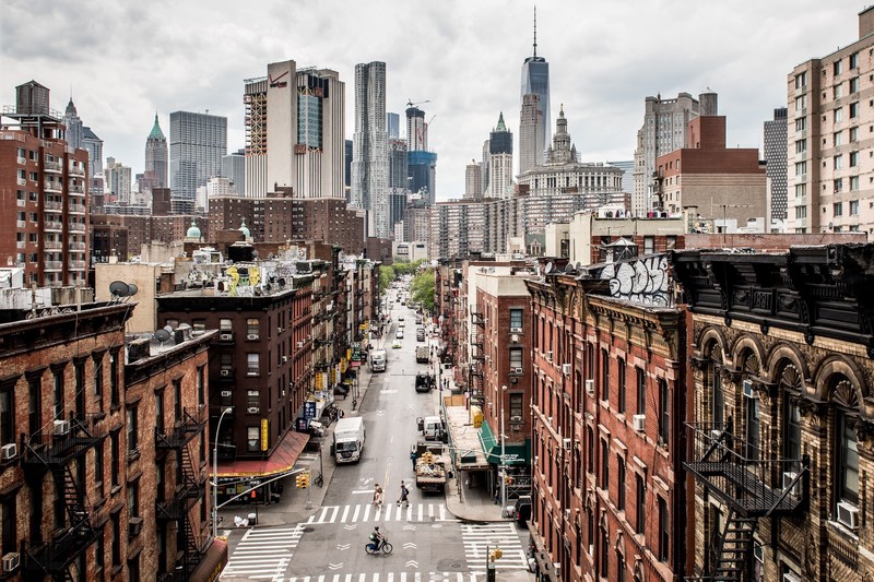 USA, Manhattan, New York City, city, street, cityscape, skyscraper, cranes (machine), car