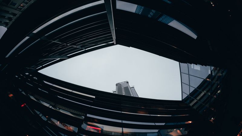 architecture, bottom view, building, sky, city, 4k