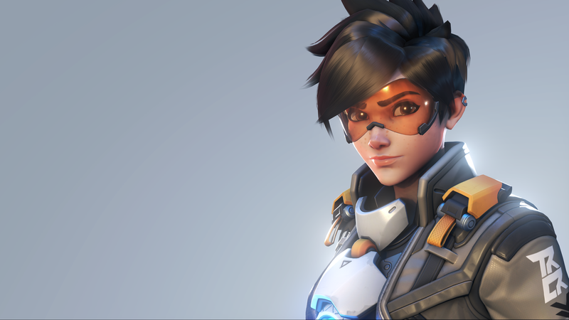 video games, Overwatch, Overwatch 2, Tracer (Overwatch), PC gaming, video game girls, simple background