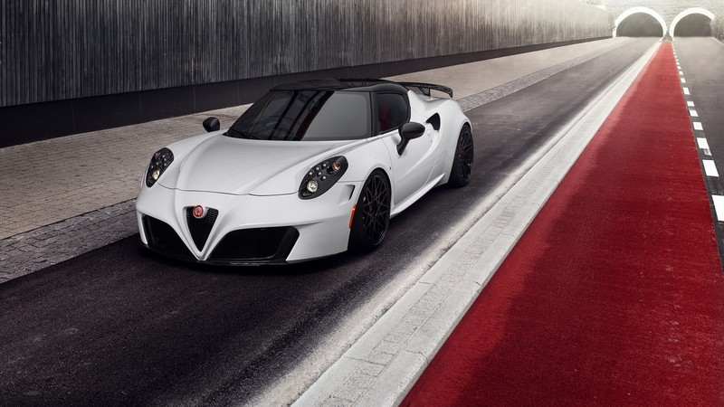 car, Alfa Romeo, photography, Alfa Romeo 4C, vehicle, white cars, road, black, red, white, front angle view