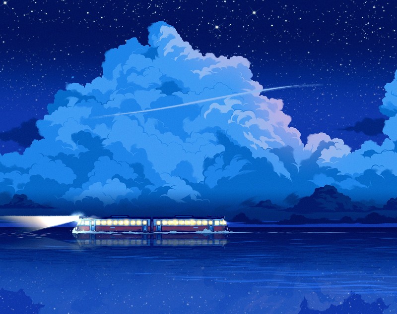 anime, clouds, sky, train, vehicle, Spirited Away