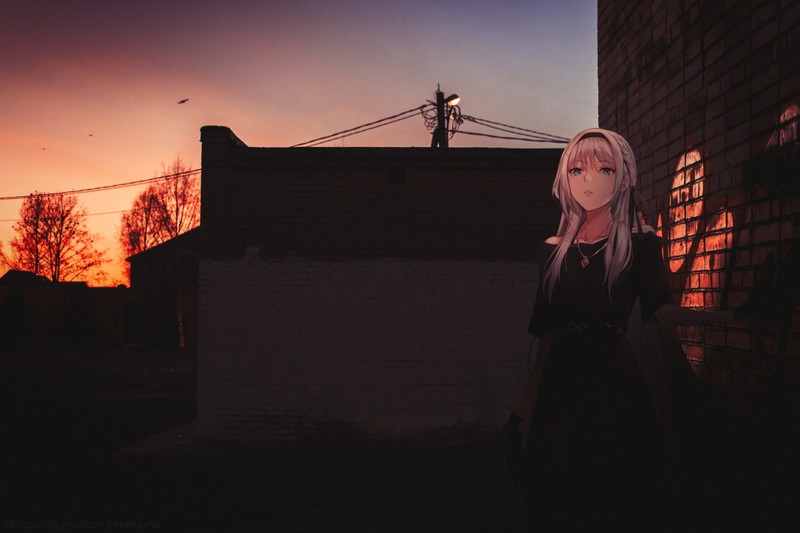 anime, 2D, Russia, anime girls, dark, urban, outdoors, sunlight, wall