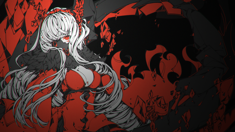 red eyes, anime girls, artwork, illustration, anime, boobs
