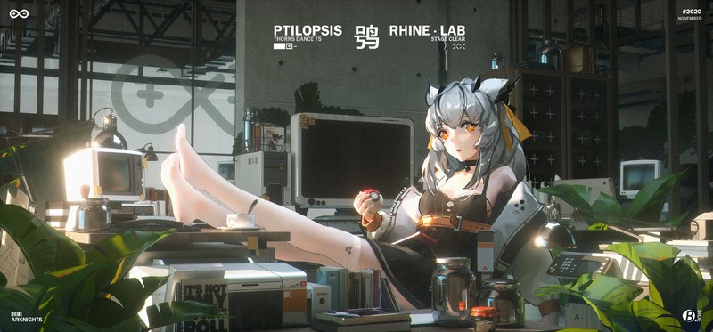 T5, anime girls, Arknights, white hair, anime, computer, legs up