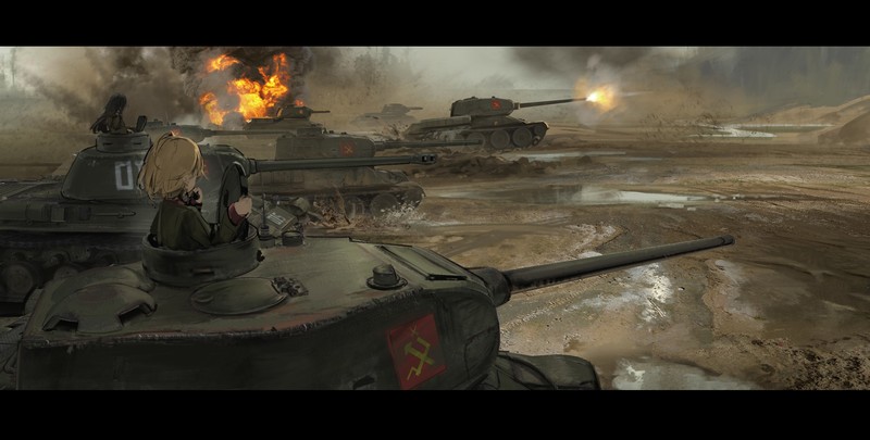 anime, anime girls, Girls und Panzer, tank, military, war, fire, vehicle