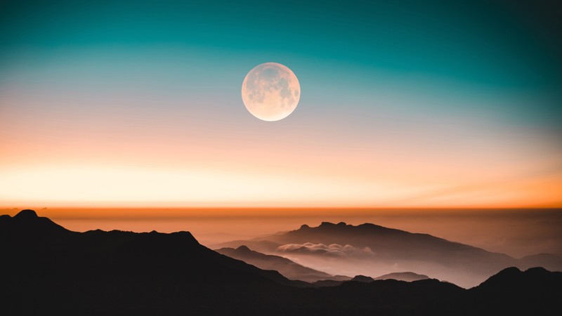 moonlight, evening, Moon, landscape, clouds, mountains, sunset, sky, nature, dark