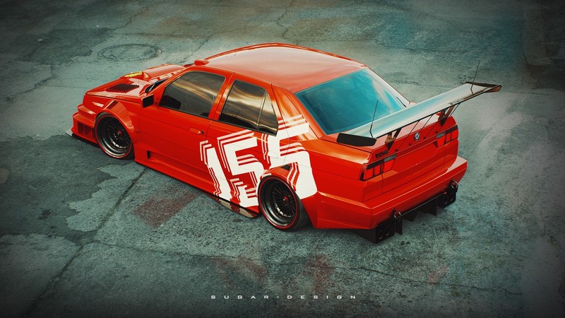 car, vehicle, red cars, render, Alfa Romeo, Alfa Romeo 155, high angle