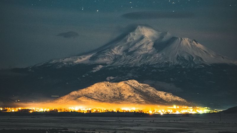 starry sky, mountain, snowy, night, 4k