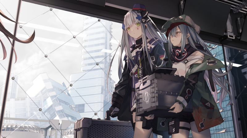anime, anime girls, digital art, artwork, 2D, portrait, Girls Frontline, HK416 (Girls Frontline), G11 (Girls Frontline), HK416 (Girls Frontline), low-angle