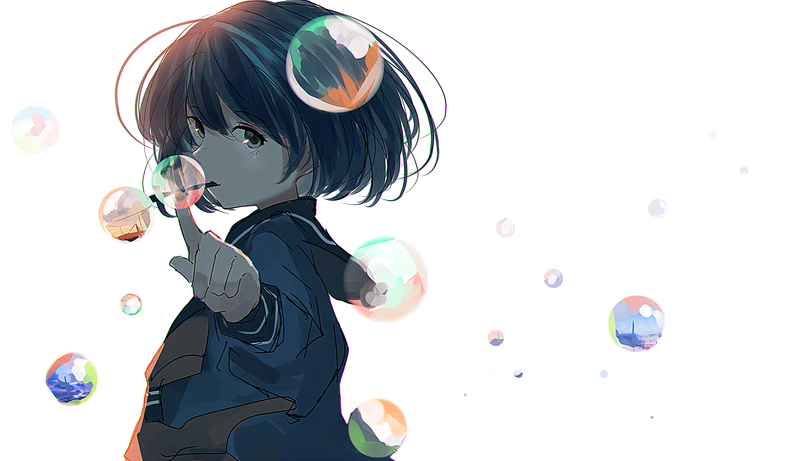 anime girls, anime, short hair, school uniform, bubble, white background