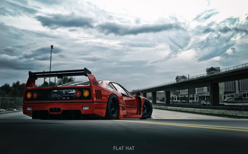 Ferrari, red cars, vehicle, render, Ferrari F-40