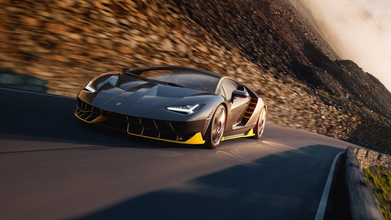 digital art, car, black cars, vehicle, Lamborghini, front angle view