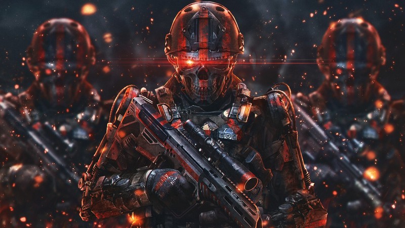 weapon, artwork, skull, digital art, science fiction