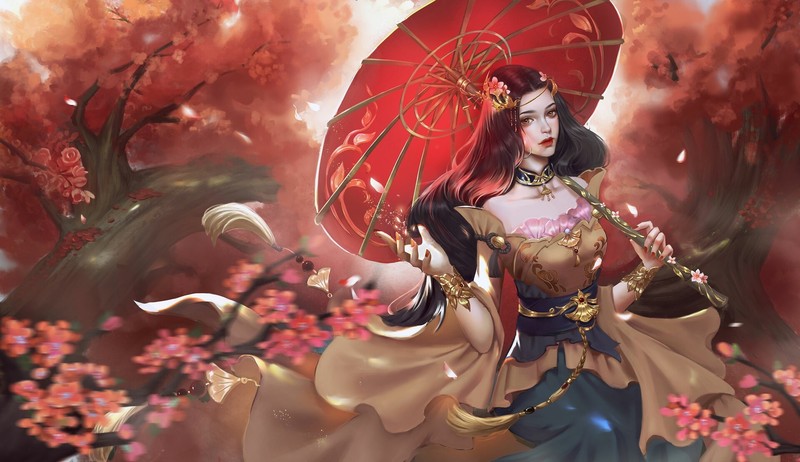 umbrella, fantasy girl, fantasy art, colorful, long hair