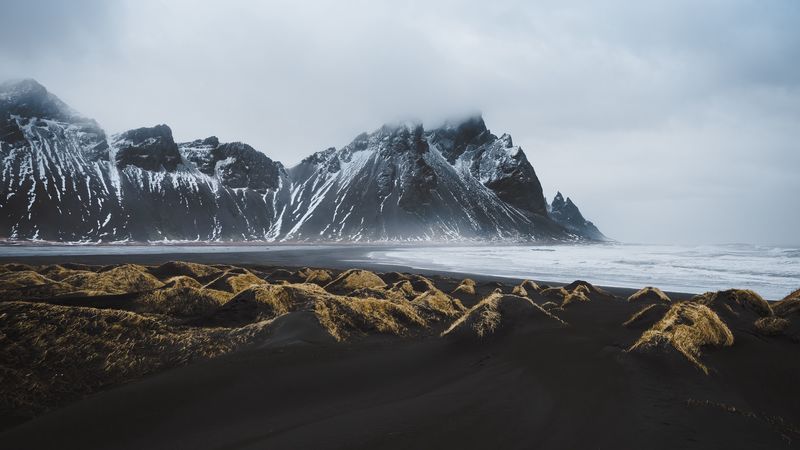 sea, fog, stones, relief, coast, 4k