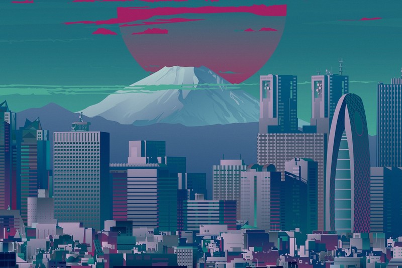Tokyo, Asia, Japan, volcano, city, cityscape, artwork