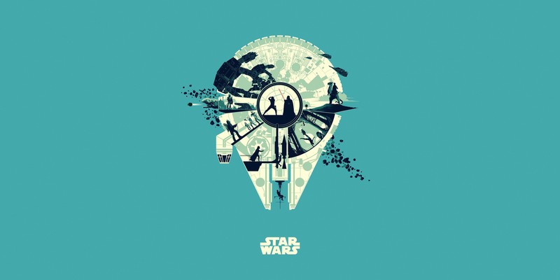 Millennium Falcon, simple background, Star Wars, artwork, science fiction, cyan, cyan background
