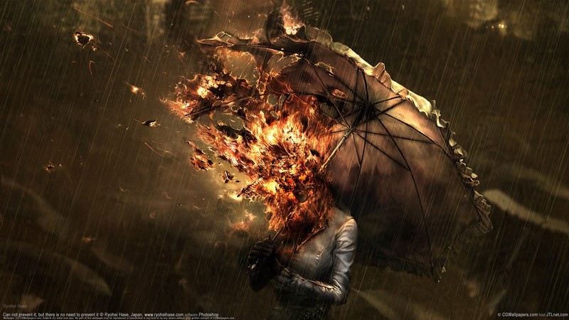 fire, umbrella, rain