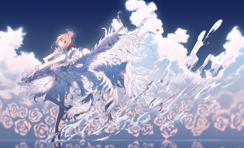 Cardcaptor Sakura, anime girls, digital art, fan art, 2D, small boobs, brunette, Kinomoto Sakura, white dress, crown