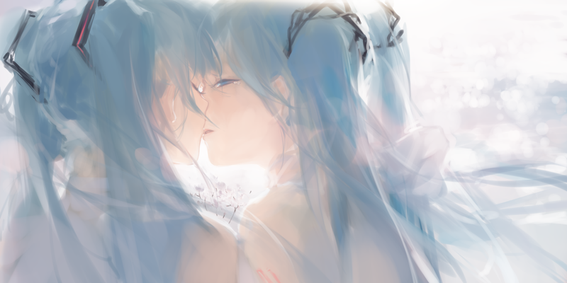 Hatsune Miku, Vocaloid, anime girls, yuri, twintails, artwork, digital art, blue hair