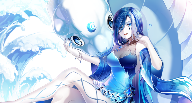 anime, anime girls, 2D, dress, blue, blue hair, blue eyes, blue dress, blue nails