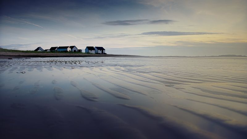 houses, coast, sea, 4k