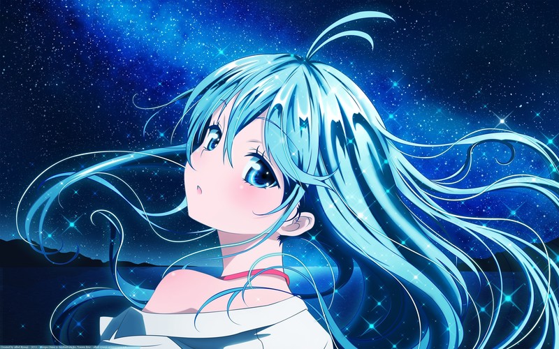 women, anime, blue, long hair