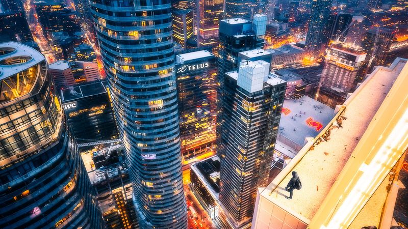 night city, aerial view, roofs, overview, toronto, 4k