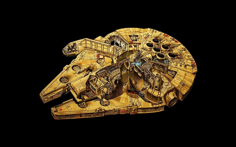 Millennium Falcon, Star Wars, vehicle, digital art, artwork, Han Solo, gold, yellow