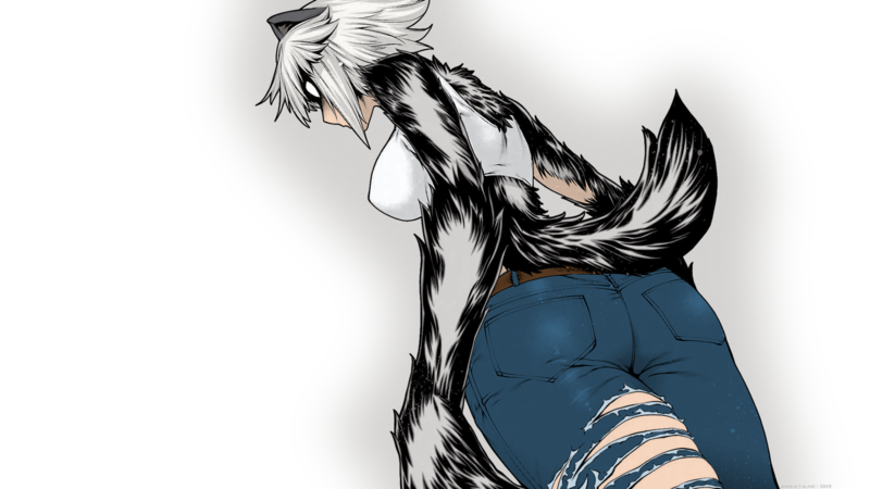 Killing Bites, Hitomi Uzaki, Sumita Kazasa, big boobs, short hair, white hair, white eye, jeans, animal ears, hybrid animal, anime, manga, anime girls, tomboys