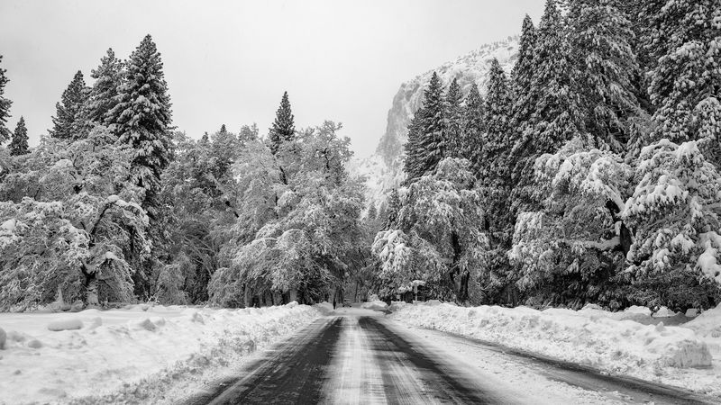 road, snow, winter, mountain, valley, 4k