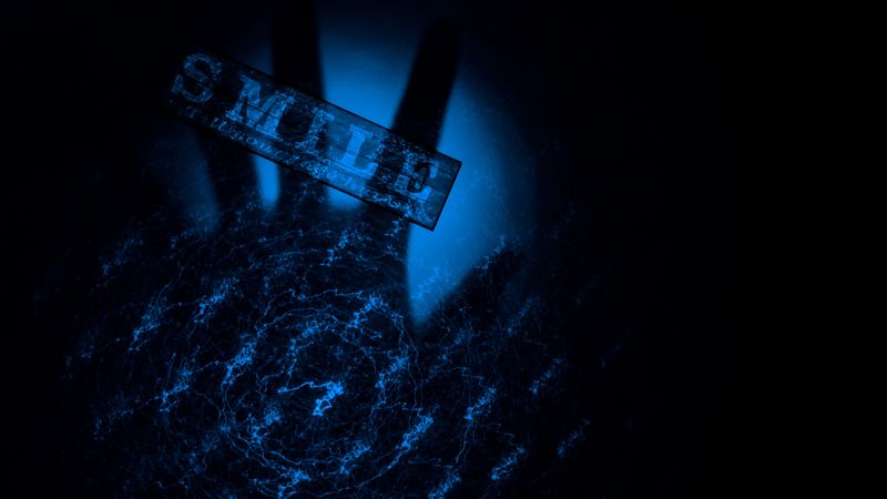 smile, inscription, blue, dark, 4k