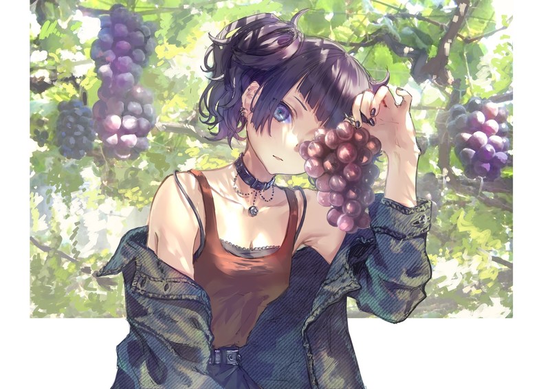 anime, anime girls, digital art, artwork, 2D, portrait, original characters, grapes