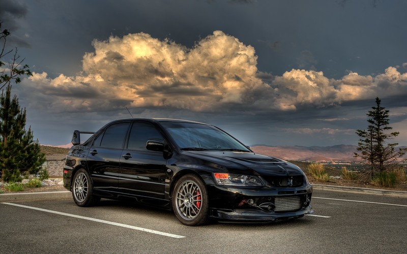 car, JDM, Mitsubishi Lancer Evo IX, front angle view