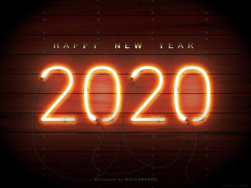 Happy New Year, neon, wood, Cable, screw, lights