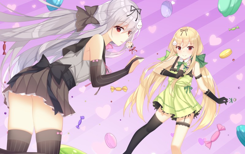 candy, thighs, anime girls, anime, red eyes, miniskirt, dress