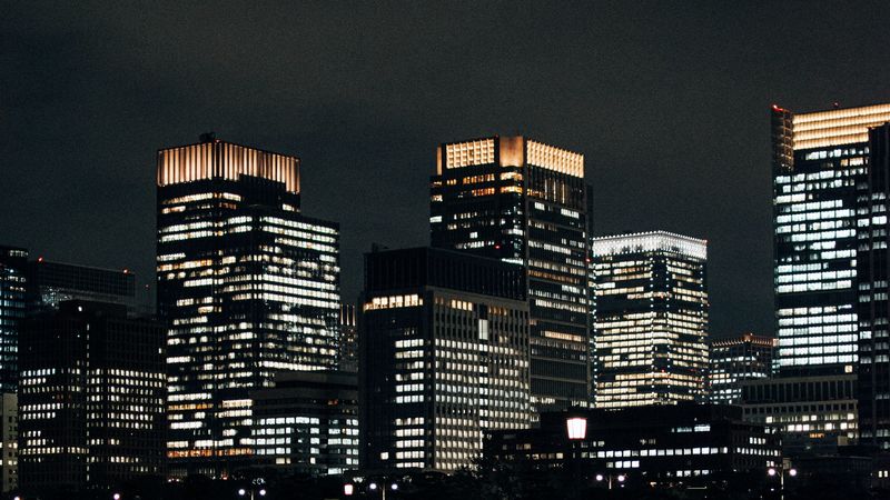 night city, building, reflection, 4k