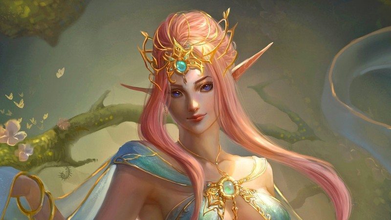 fantasy art, fantasy girl, pointy ears, artwork, long hair