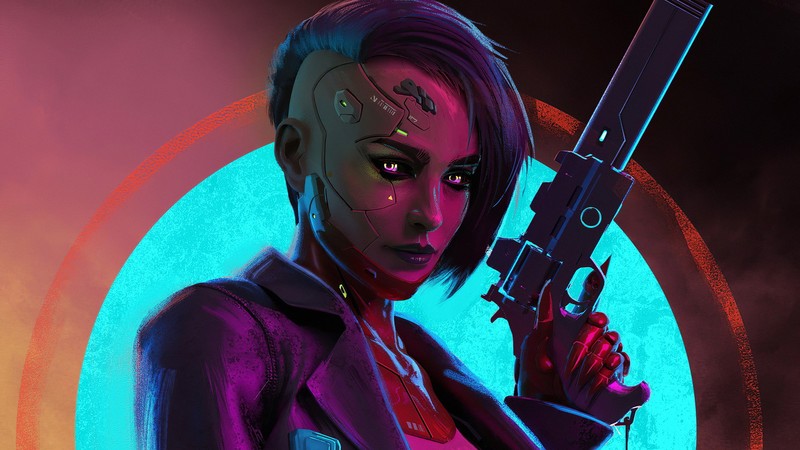 cyberpunk, gun, robotic