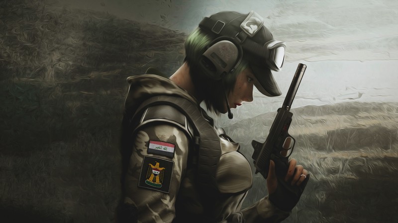 Ela Bosak, Rainbow 6: Siege, Rainbow Six, Iraq, Silencer, Handgun, green hair, army