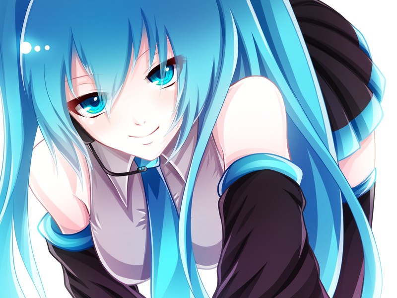 Hatsune Miku, simple background, looking at viewer, blue eyes, Smug face, Vocaloid, anime, anime girls