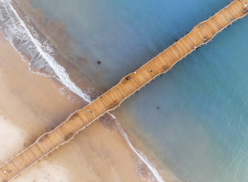 drone photo, California, beach, pier, Pacific Ocean, Capitola, ocean view