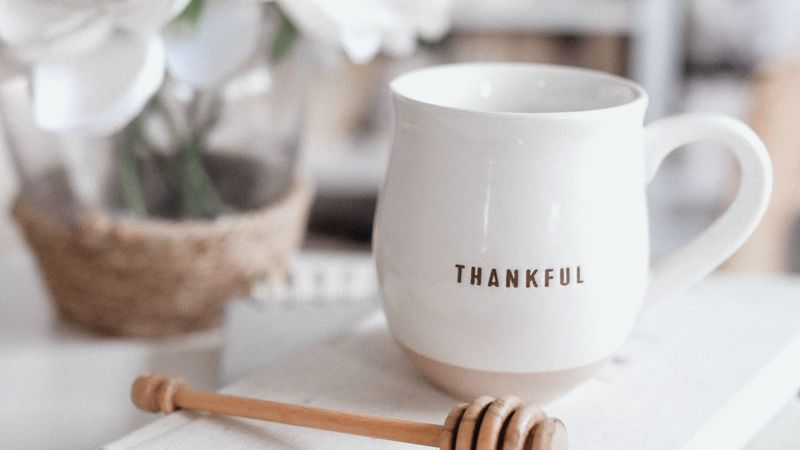 thankful, word, cup, white, 4k