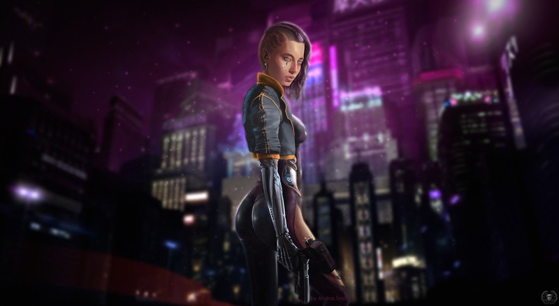 cyborg, cyberpunk, digital art, futuristic, city, neon