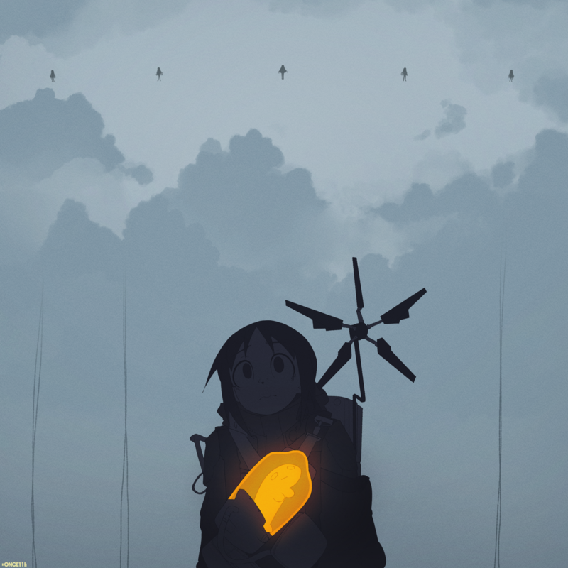 Shoujo Shuumatsu Ryokou, Chito (Shoujo Shuumatsu Ryokou), Death Stranding, video games, crossover, anime girls, clouds, anime, artwork, digital art, fan art