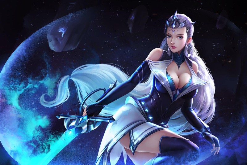 artwork, fantasy art, fantasy girl, big boobs, long hair, cyan