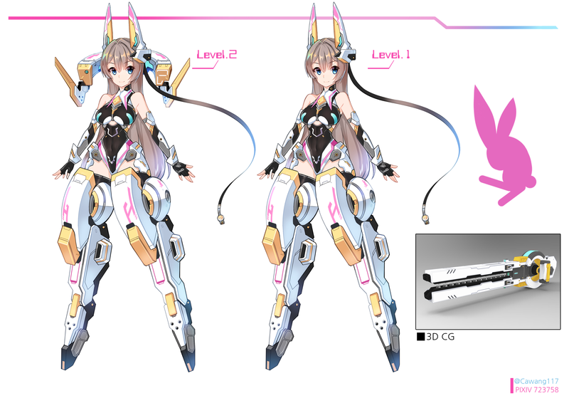 mecha girls, gun, leotard