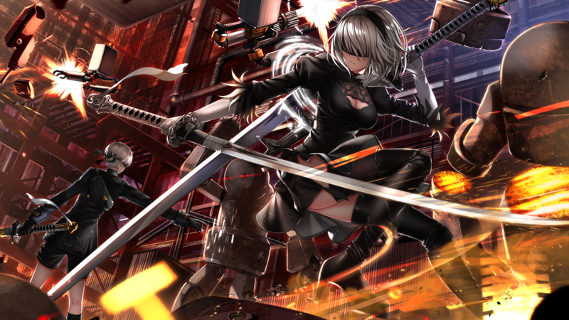 women, Nier: Automata, 2B (Nier: Automata), 9S (Nier: Automata)