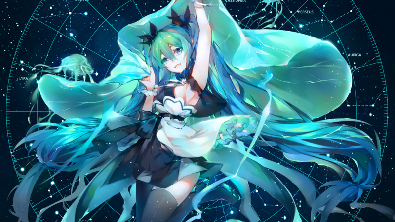 women, anime, Vocaloid, Hatsune Miku, cyan